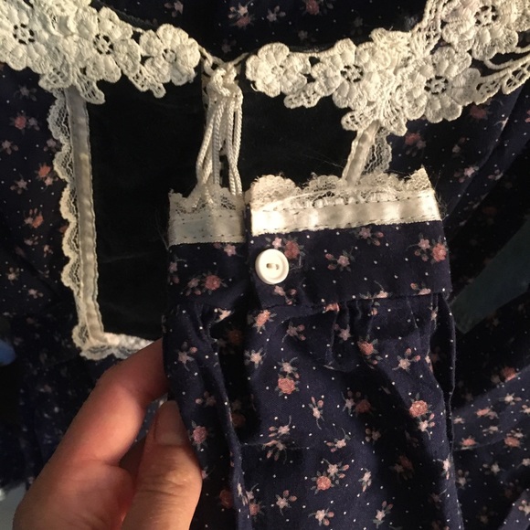 Beautiful Gunne Sax Blue Calico Corset Long Sleeve Midi Dress w/Velvet Size 7 - Picture 4 of 5